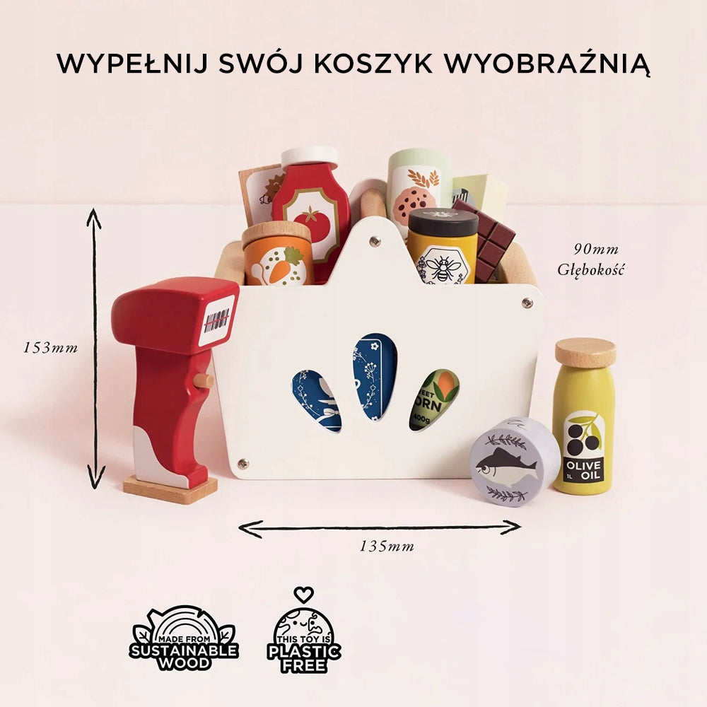 Wooden shopping basket and scanner for children fun in the store Le Toy Van Brand Le Toy Van