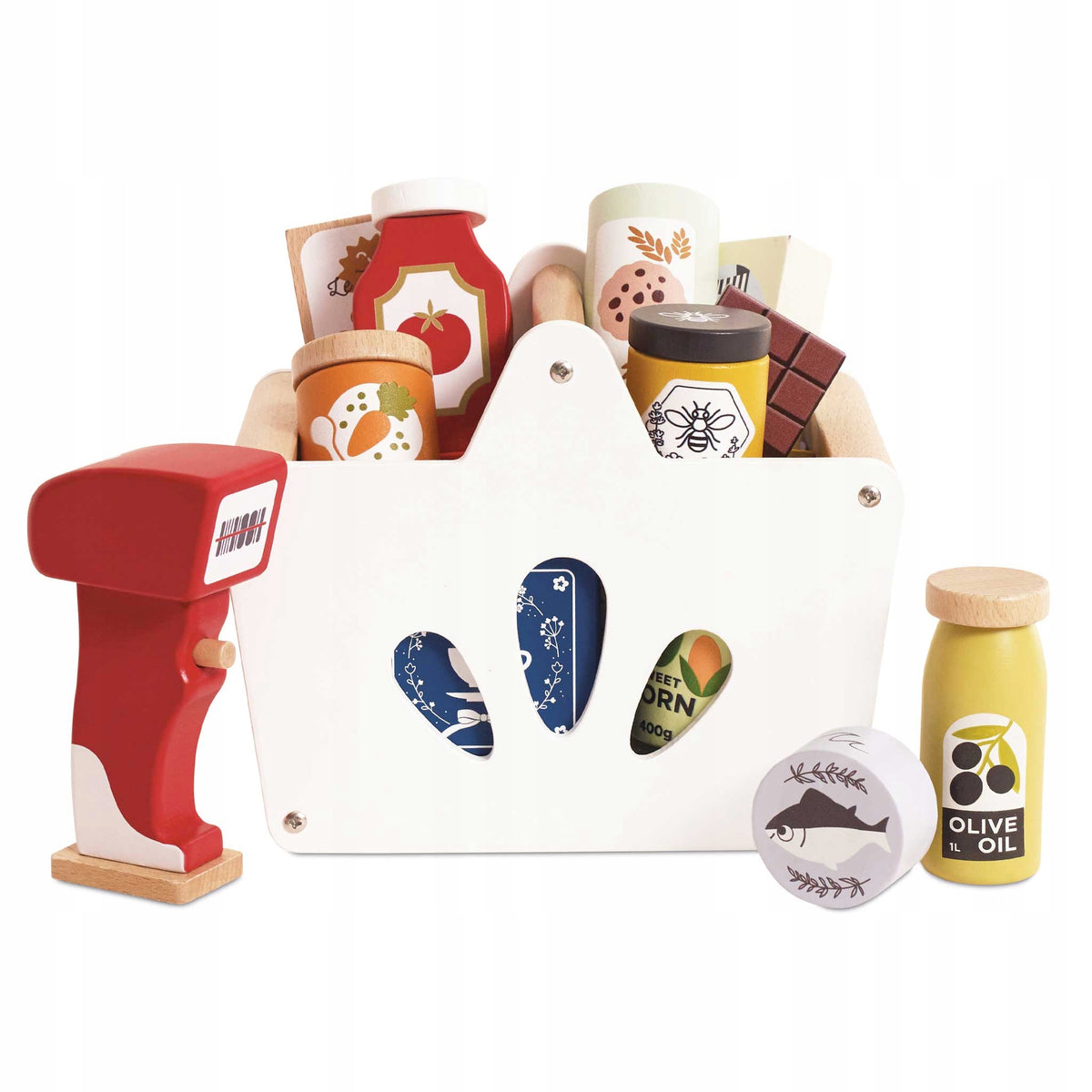 Wooden shopping basket and scanner for children fun in the store Le Toy Van
