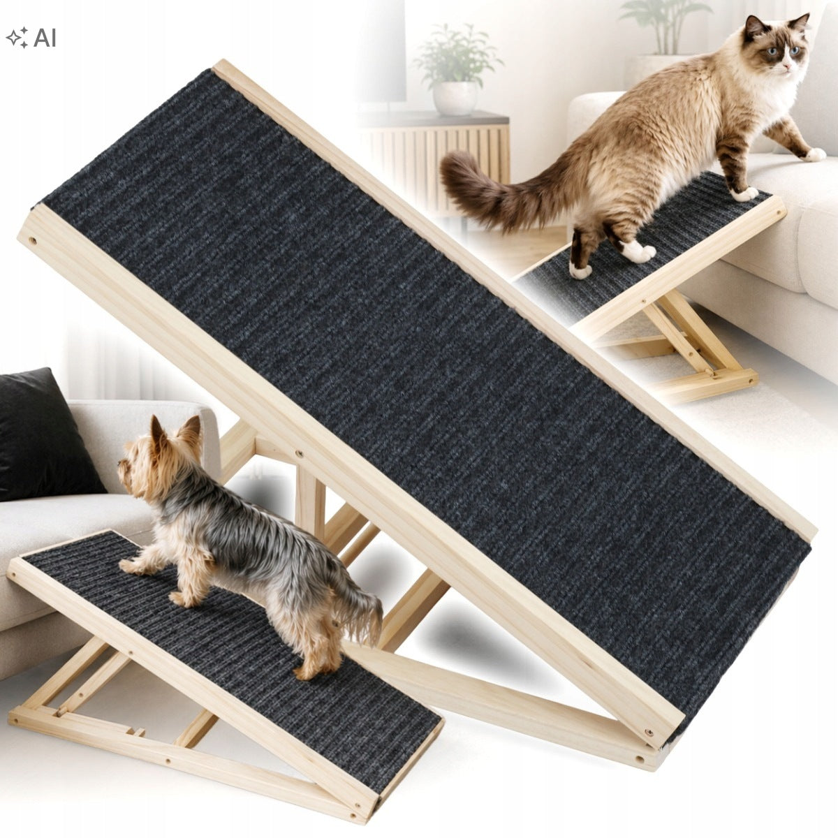 Wooden stair ramp for dog and cat ramp 70 cm adjustable