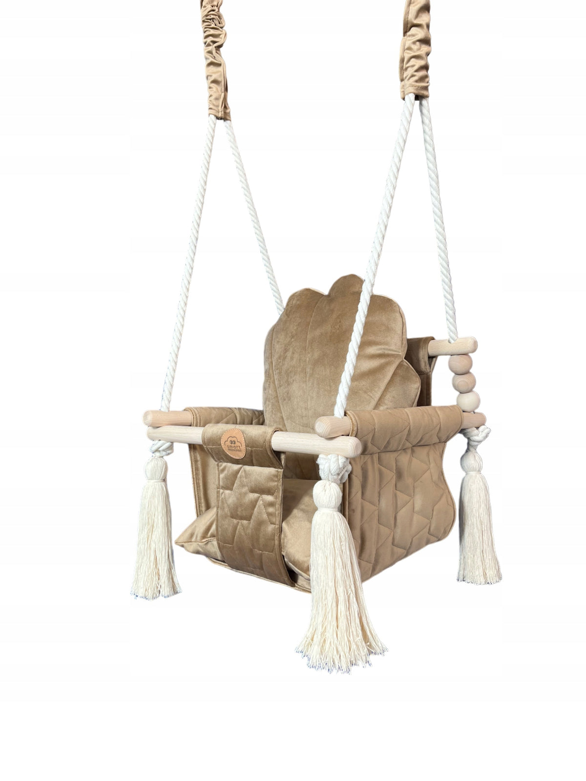 Wooden swing for children velvet beige brown