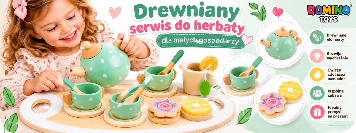 Wooden tea set for children service cup kettle tray Manufacturer code 5905721180923dominotoys