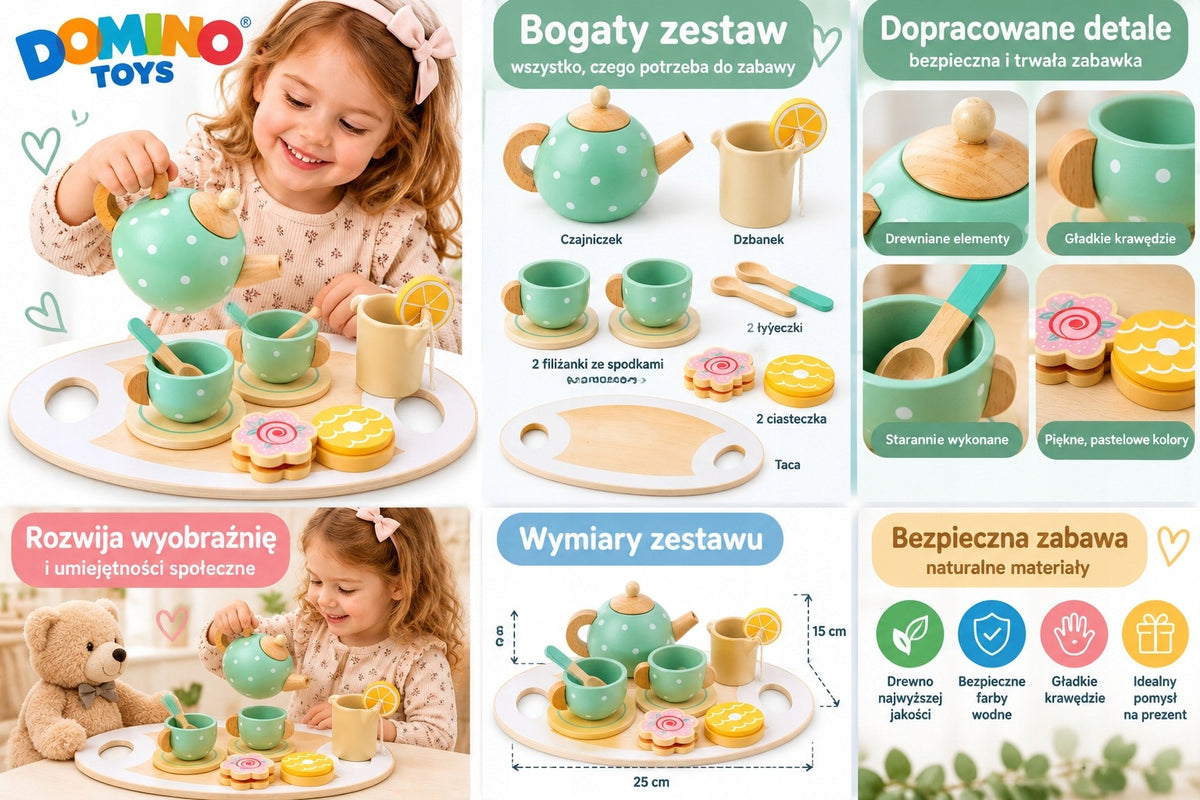 Wooden tea set for children service cup kettle tray Packaging status original