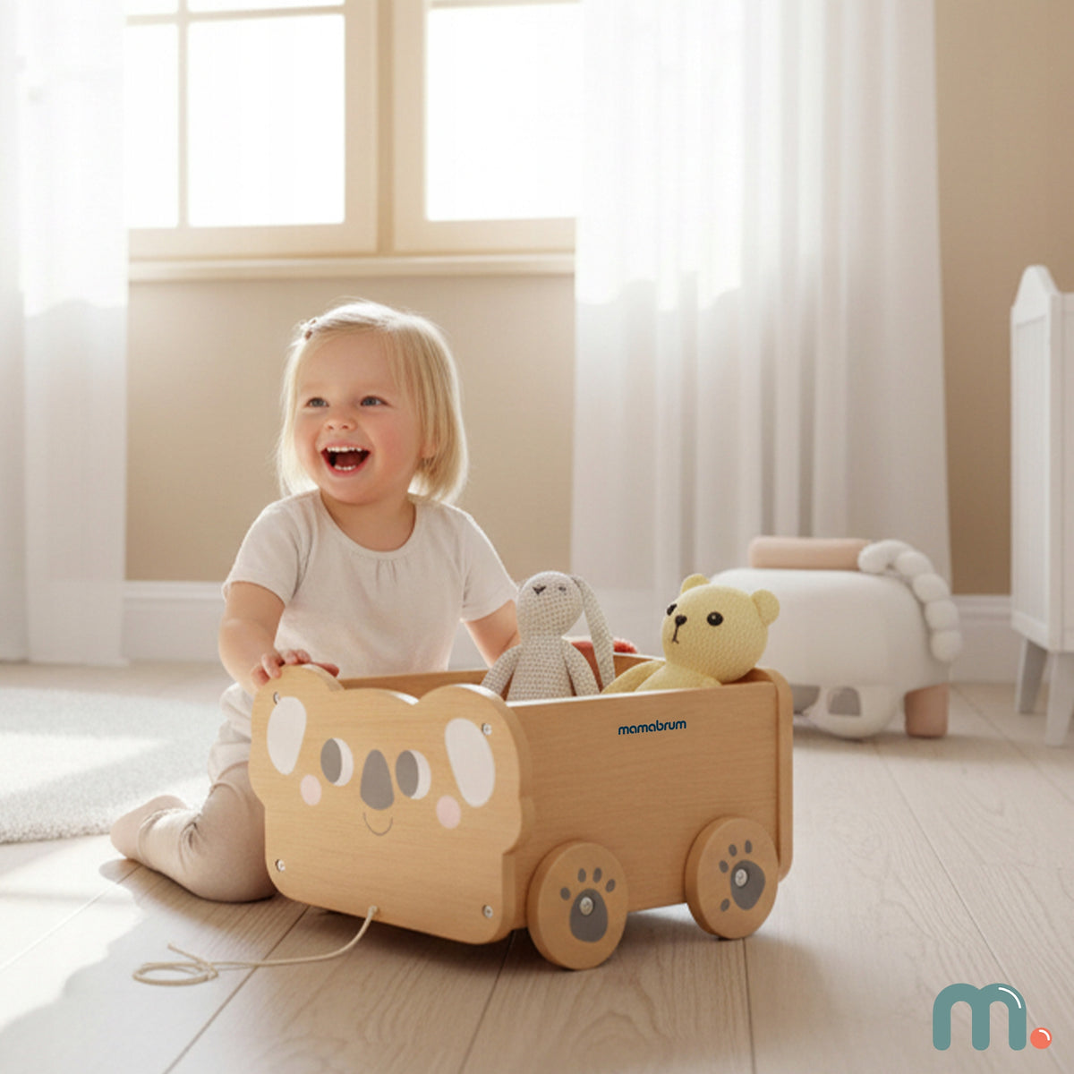 Wooden toy trolley - pull trailer for children - Koala Packaging status original