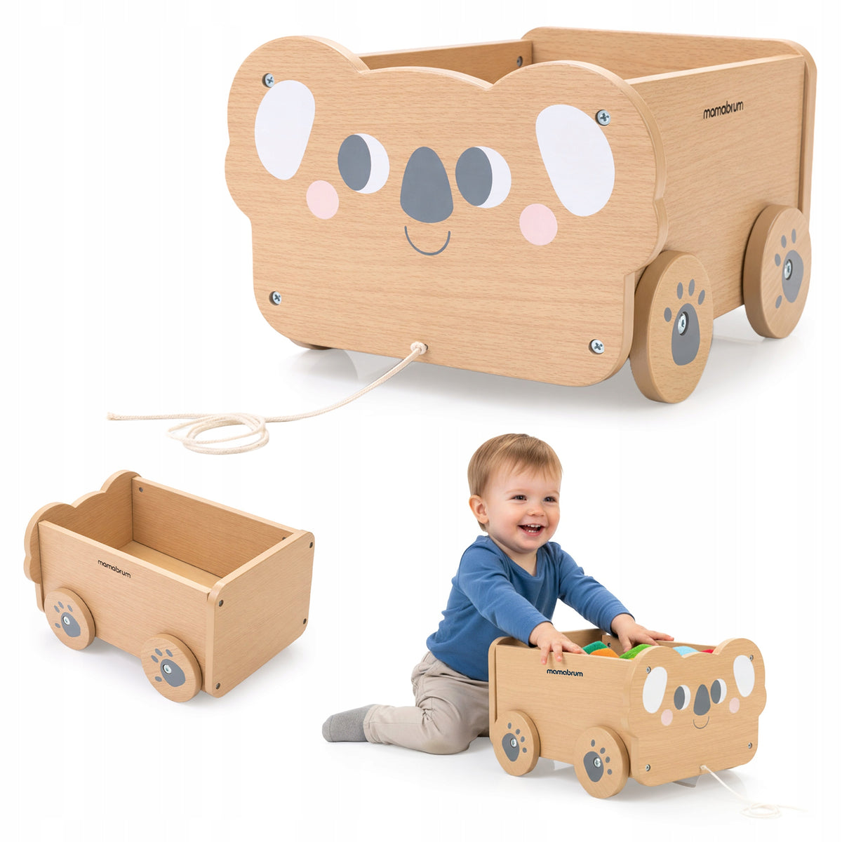 Wooden toy trolley - pull trailer for children - Koala