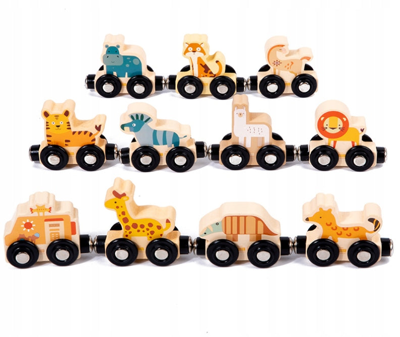 Wooden train animals safari magnetic wagons Montessori toy Brand no brand
