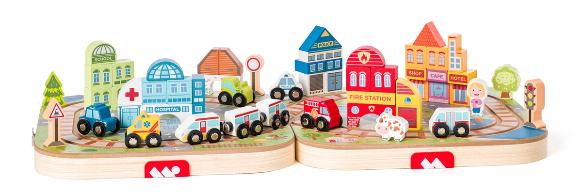 Woody Suitcase with city and train Train portable box Accessories BIG SET Packaging status original