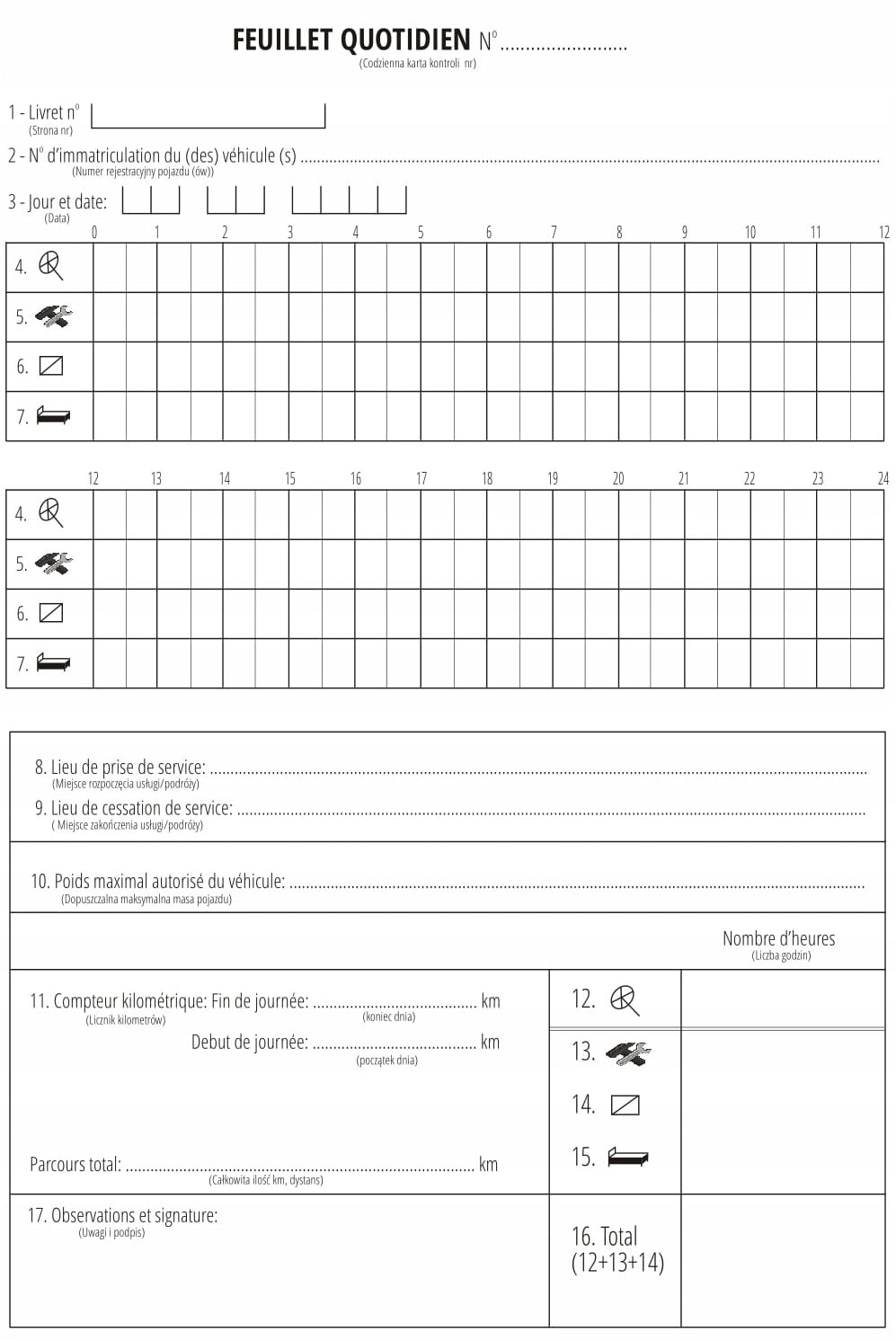 Working time book driver FRANCE LIC - 30 pcs. Brand no brand