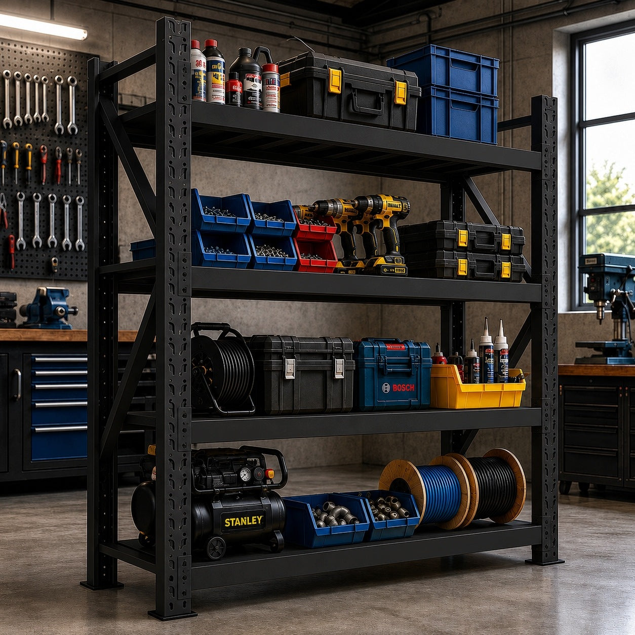 Workshop Storage Rack Metal 4 Shelves up to 200 KG EACH 150x60x200 cm Manufacturer code MB6002