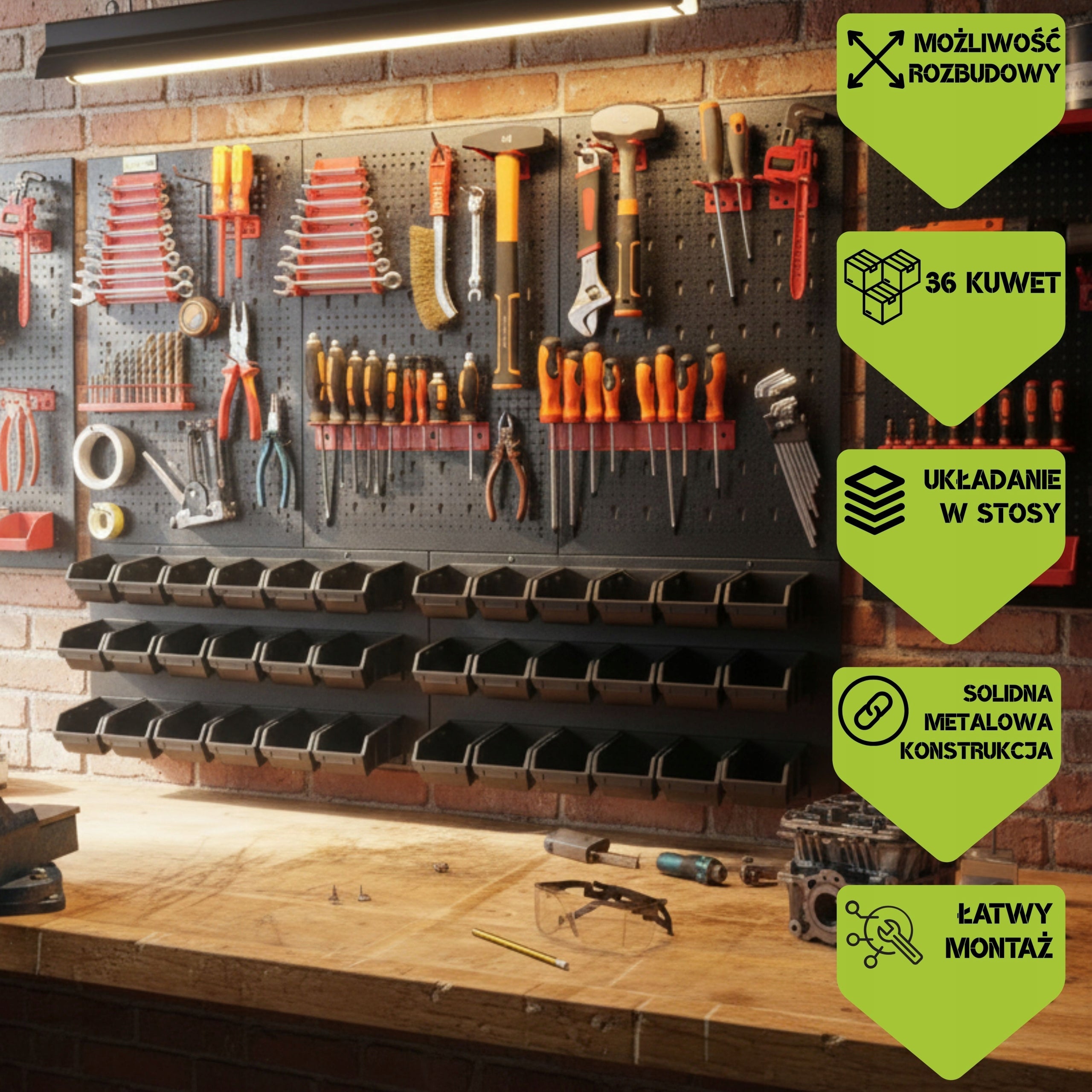 Workshop board botle 120x90cm metal 36x container black handles Product height 90 cm