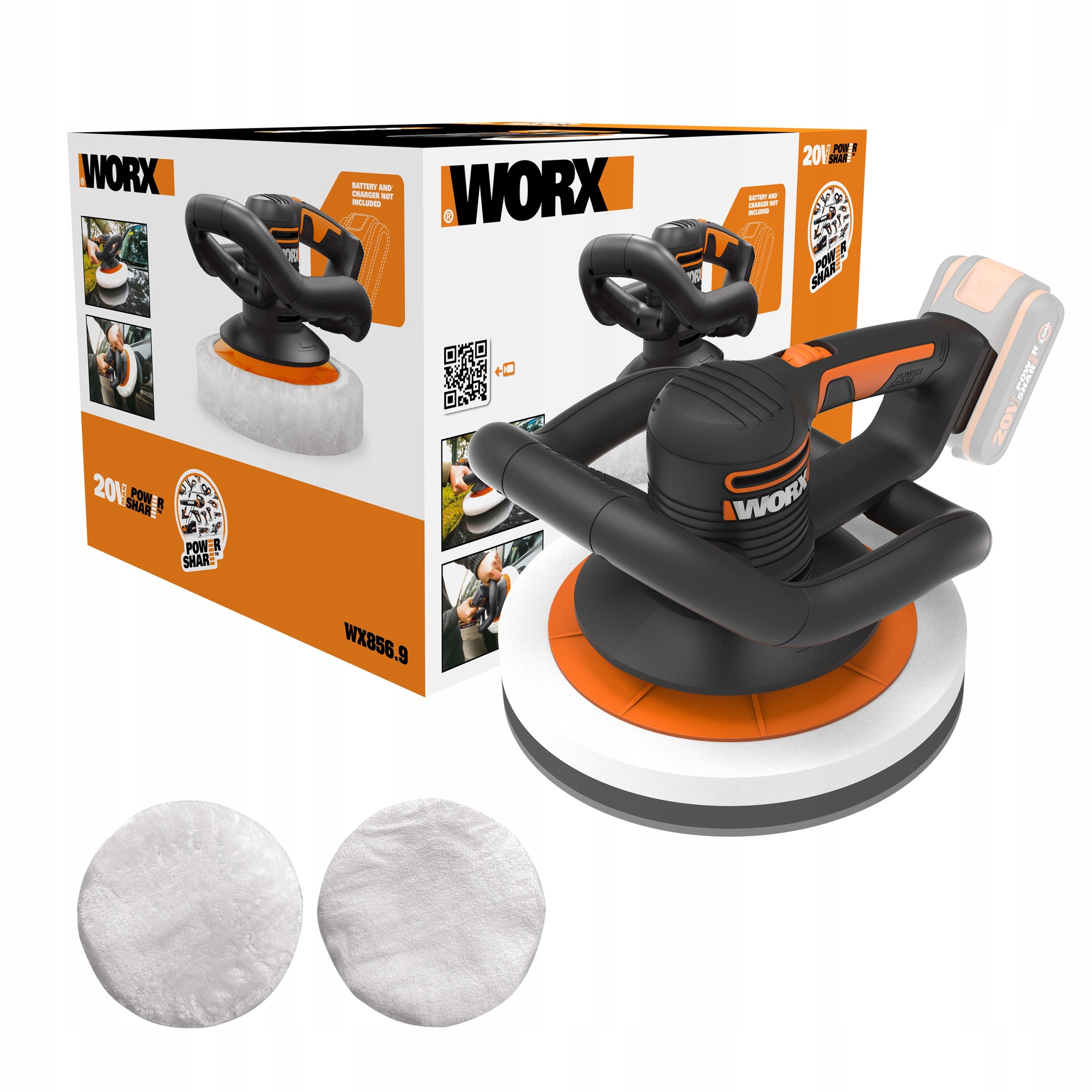 Worx WX856 20V Cordless Car Polisher - SOLO + 2 Pads