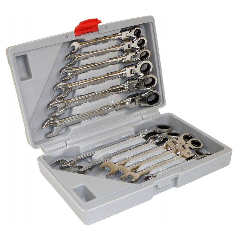 Wrench Silver set of 12 with ratchet 8-19 mm