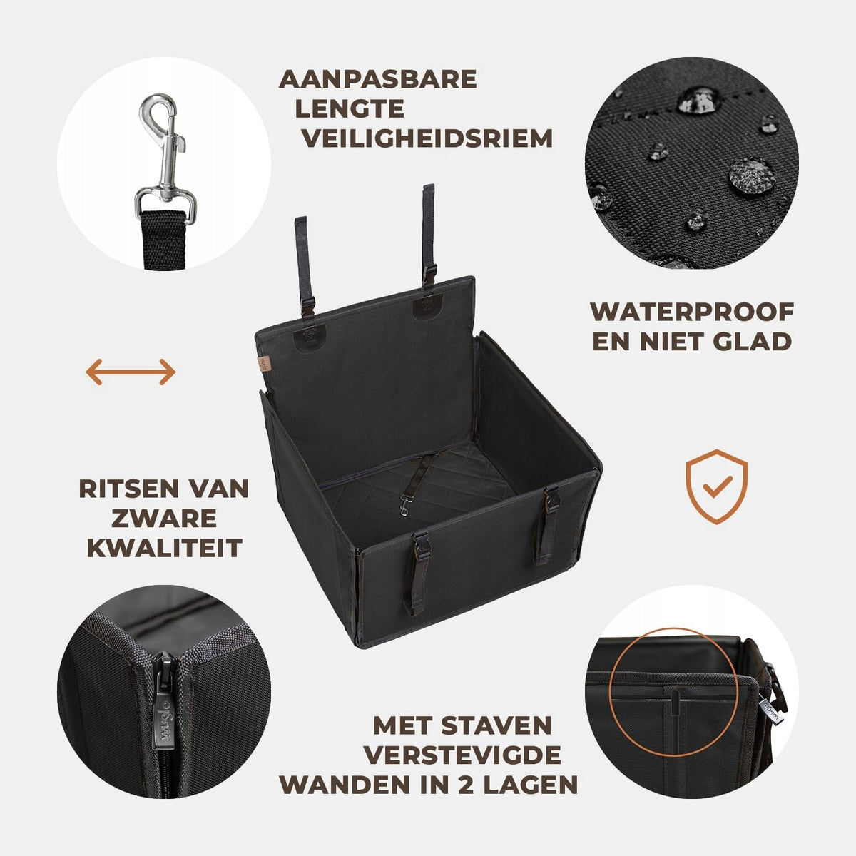 Wuglo Waterproof dog car seat, dog up to 18kg, size. M black Manufacturer code 8355980558556