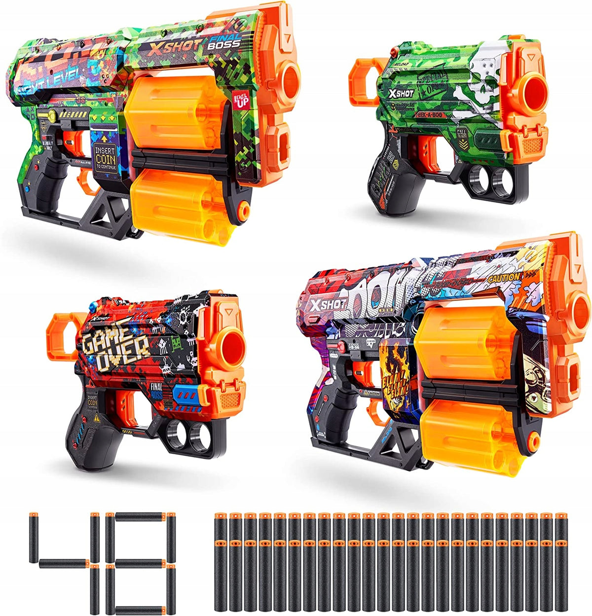 X-Shot Zuru Xshot Skins Dread Menace Blaster Set of 4 Launchers 48 Arrows