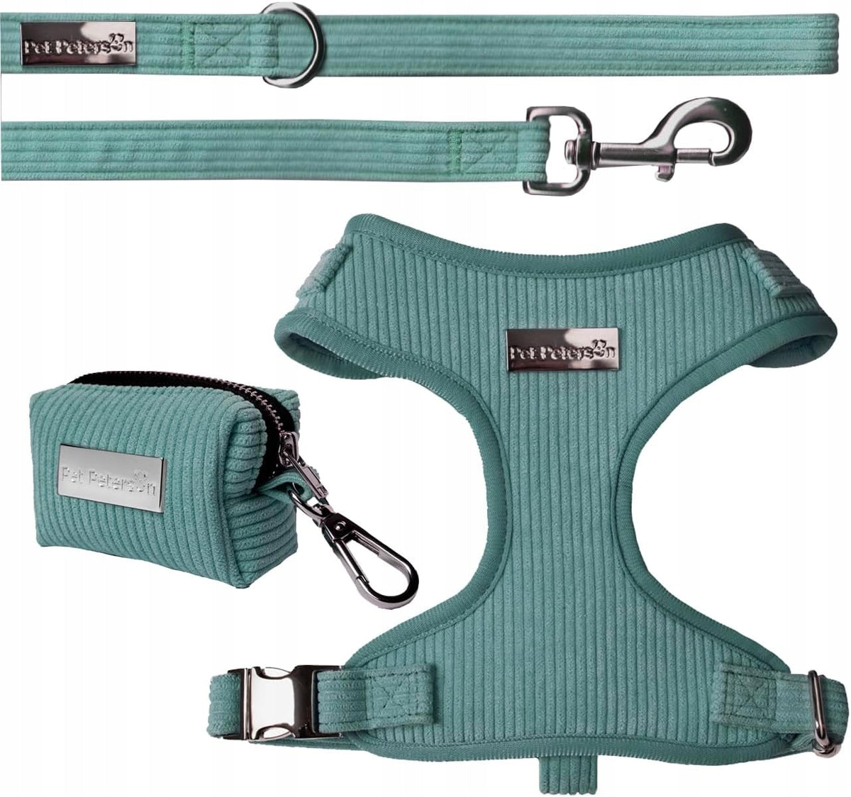 XS Corduroy Adjustable Dog Harness Mint Lanyard Set Case Size