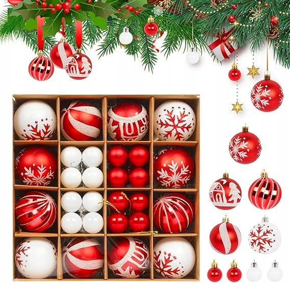 XXL Mixed Christmas Ball Set 44 Pcs Red Christmas Patterns Brand PREZENTA