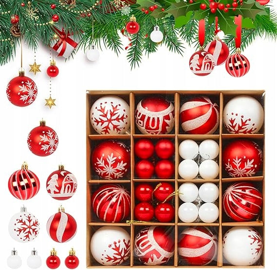 XXL Mixed Christmas Ball Set 44 Pcs Red Christmas Patterns