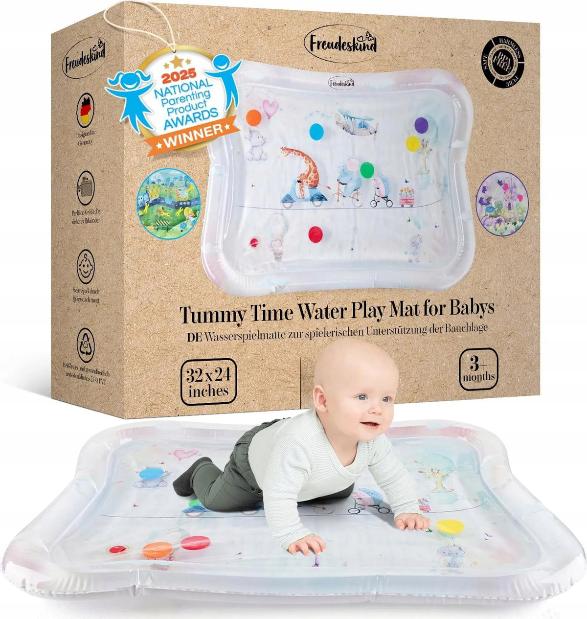 XXL TummyTime Freudeskind Water Mat – Inflatable, Montessori Sensory