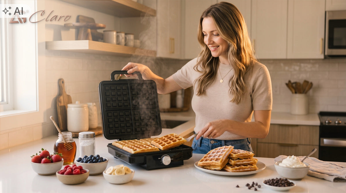XXL WAFFLE IRON FOR 4 LARGE CRISPY WAFFLES Claro TEMPERATURE CONTROL 2300W Packaging status original