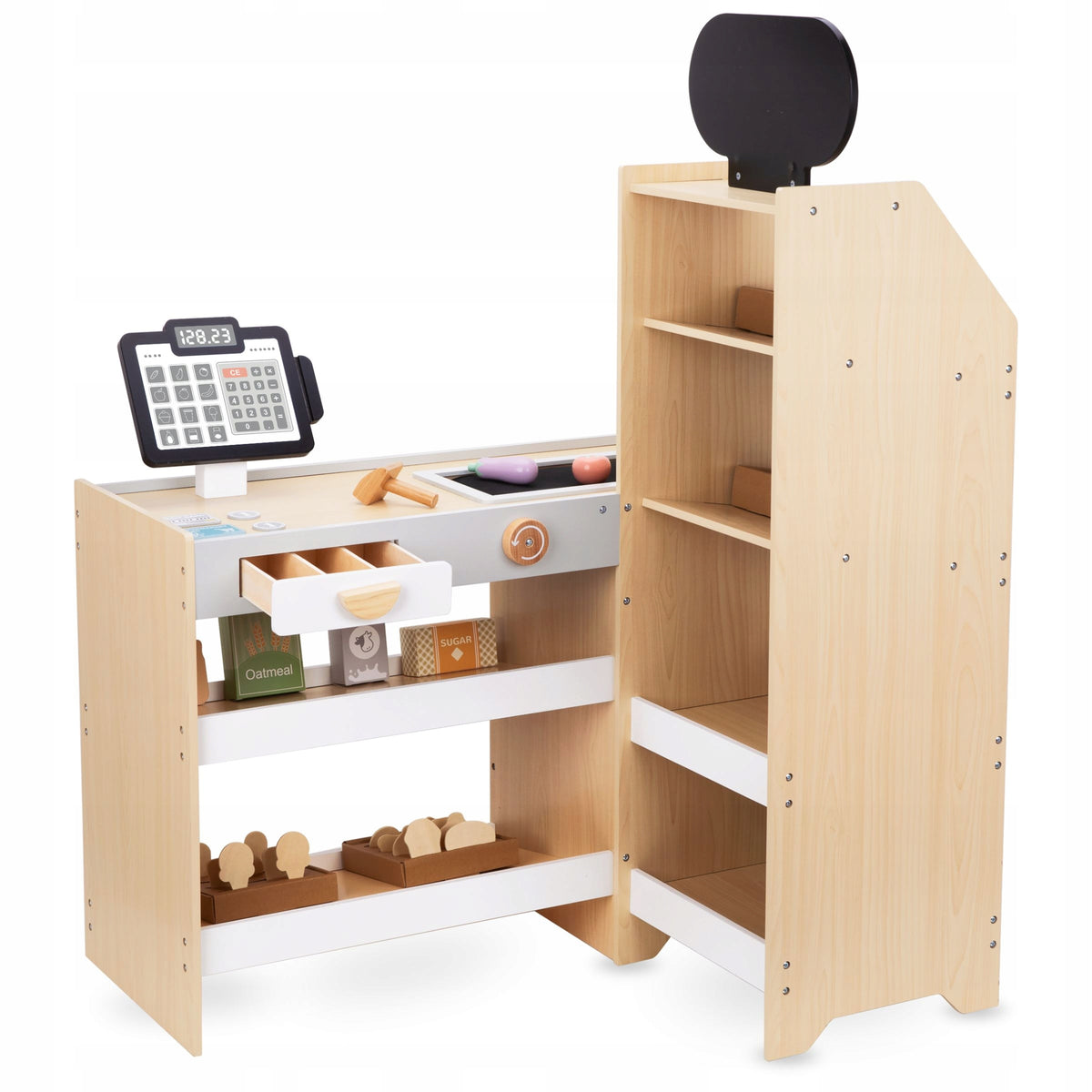 XXL wooden grocery store – large shop stall with cash register to play with Packaging status original