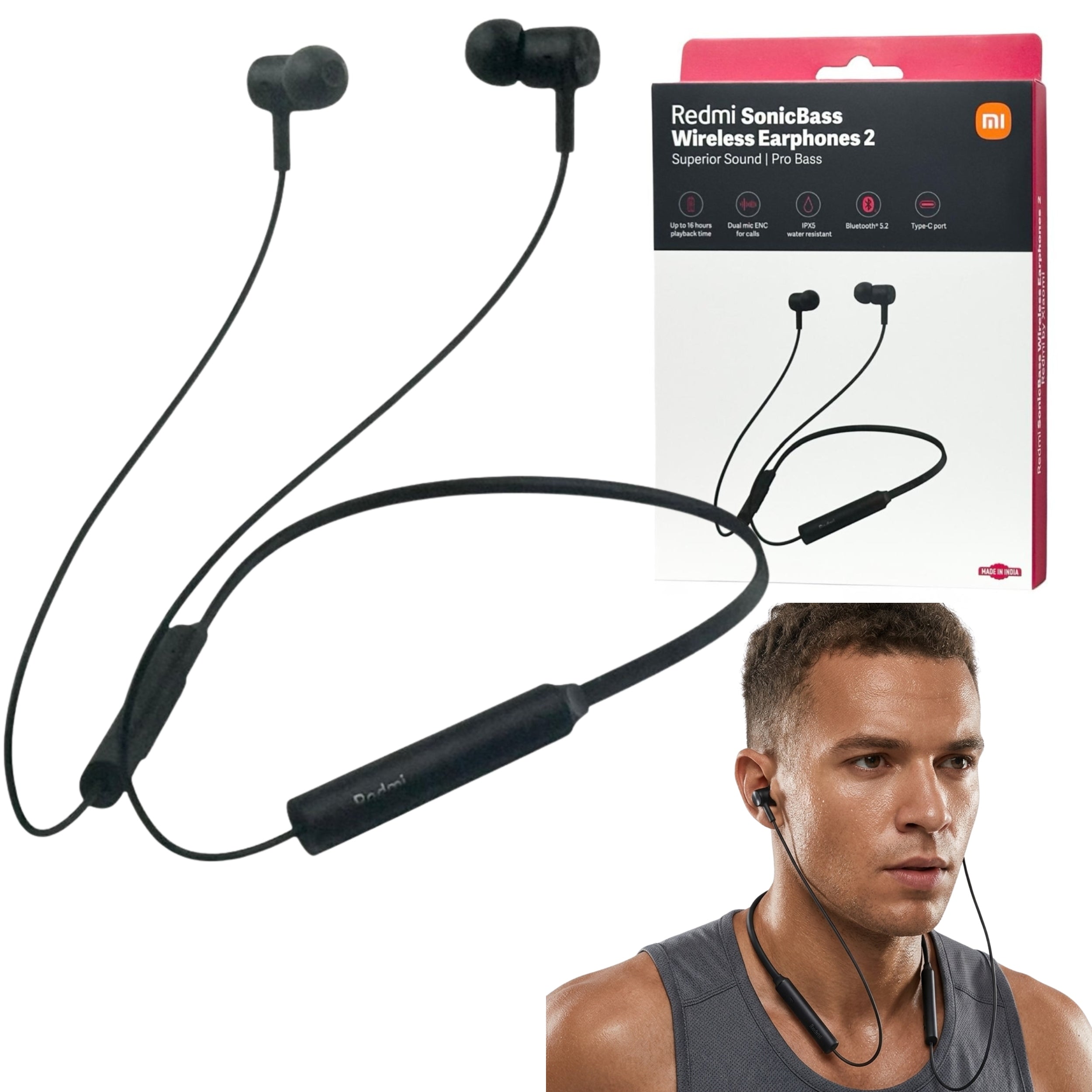 Xiaomi Redmi SonicBass 2 Wireless Headphones Sports Microphone Black