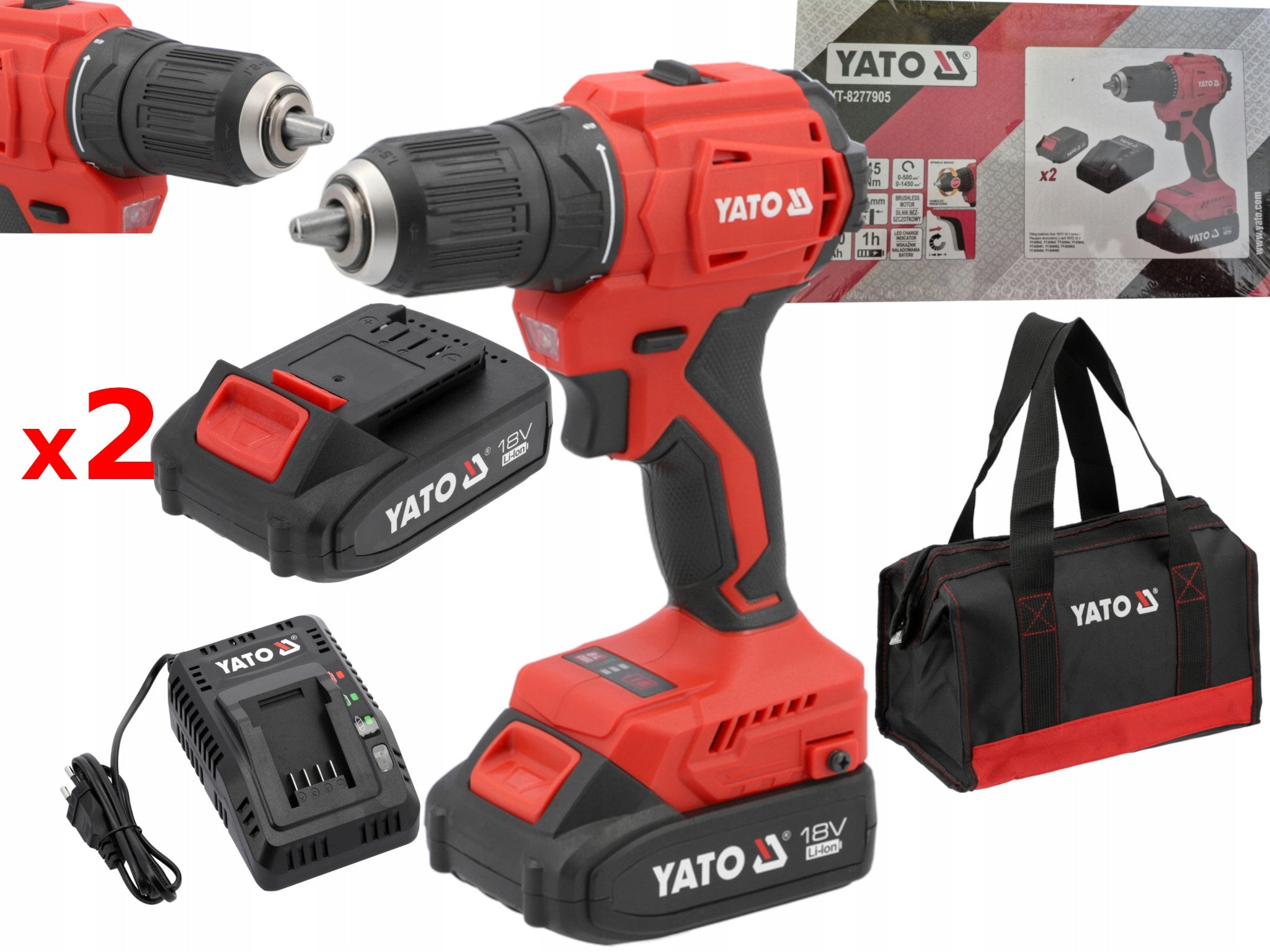 YATO BRUSHLESS DRILL 18V 45NM 2 AKU YT-8277905