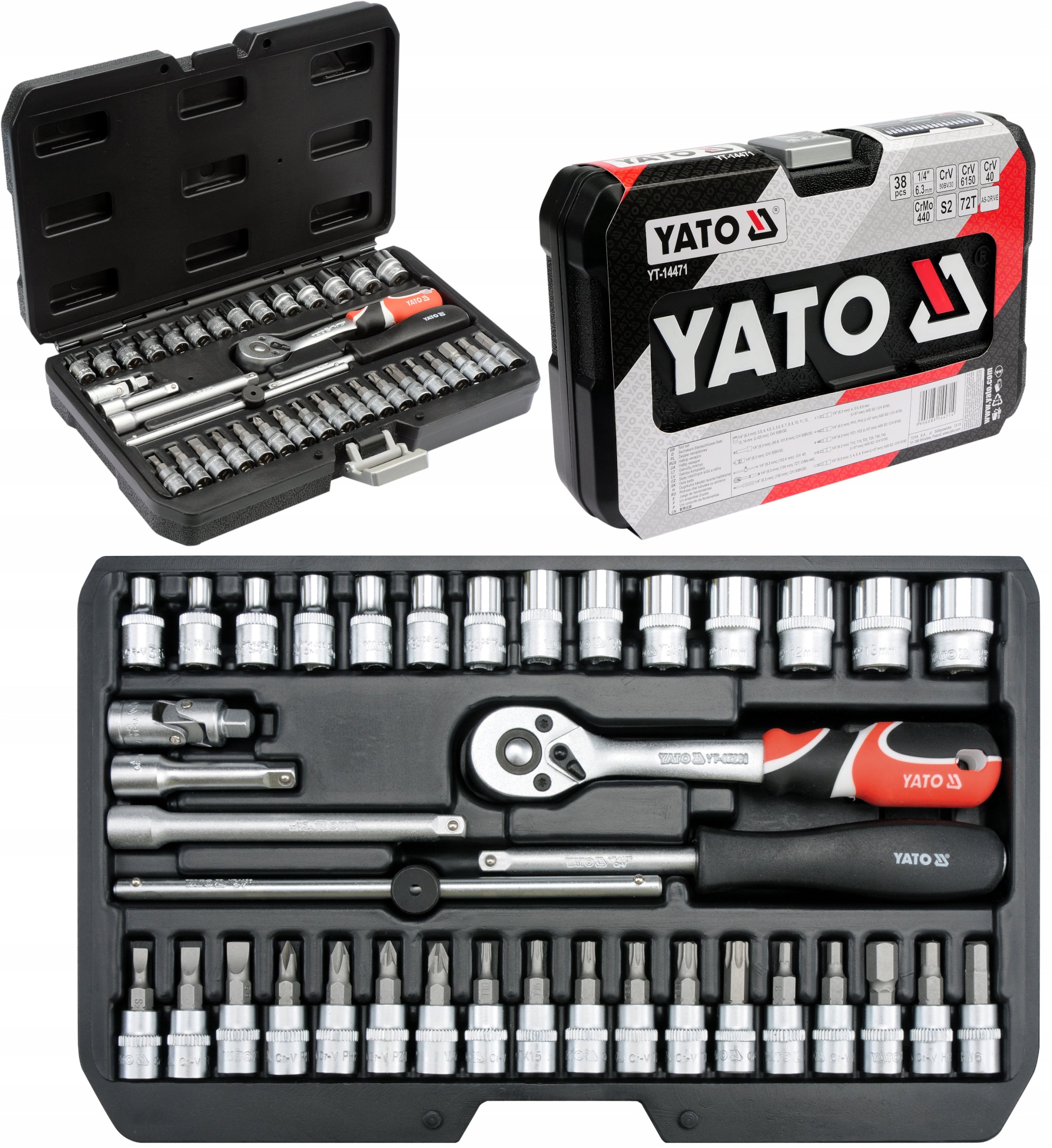 YATO SOCKET WRENCH TOOL KIT SOCKET WRENCH 1/4'' 38el. BITS