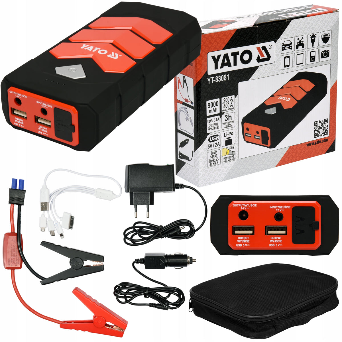 YATO STARTING DEVICE BOOSTER POWERBANK JUMP STARTER 9000mAh 12V 400A