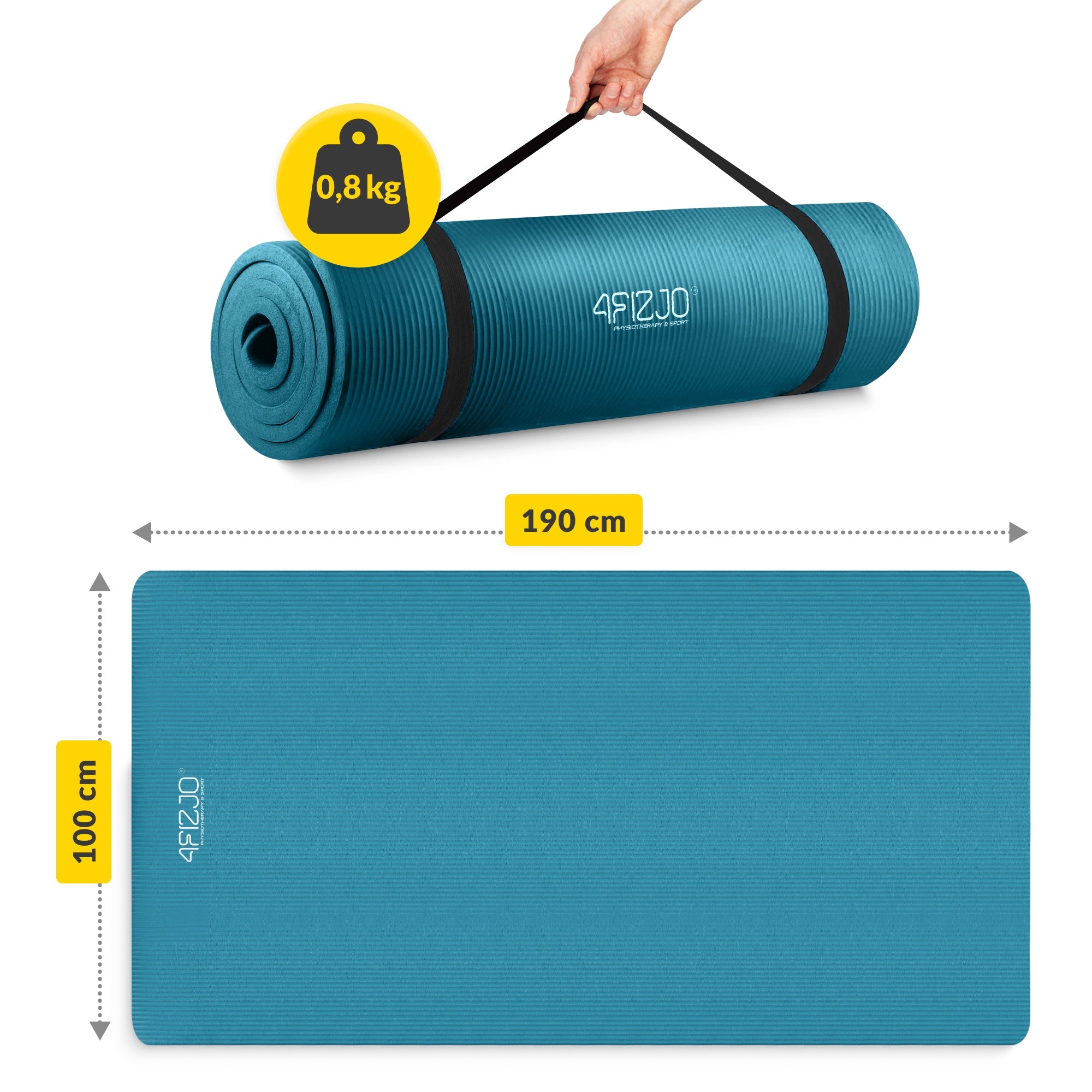 YOGA EXERCISE MAT GYMNASTIC TRAINING FITNESS HANDLE NBR 190 × 100cm Manufacturer code Mata do ćwiczeń 190 x 100 cm blue