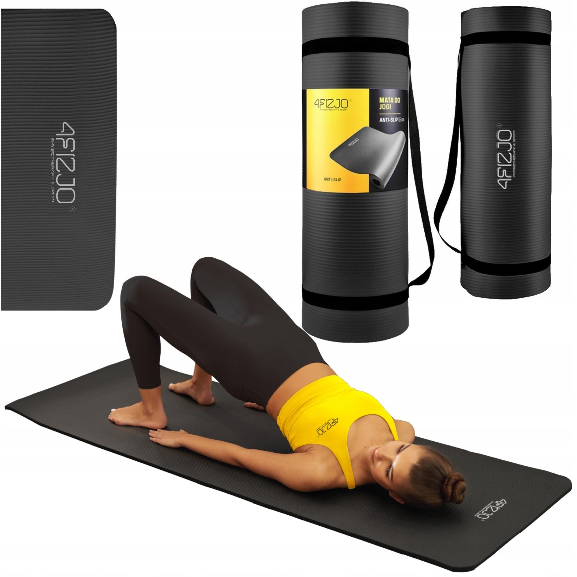 YOGA EXERCISE MAT GYMNASTIC TRAINING FITNESS HANDLE THICK NBR 1,5CM Manufacturer code Mata do ćwiczeń 180 x 60 cm black