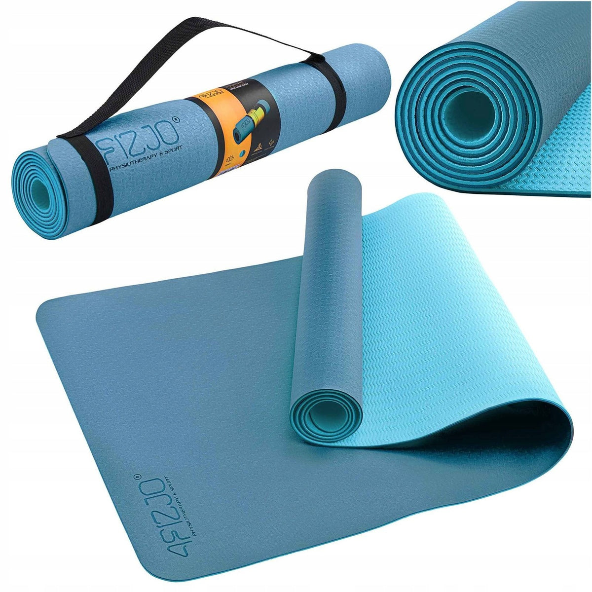 YOGA FITNESS EXERCISE MAT DOUBLE SIDED NON-SLIP SOFT HANDLE 6MM