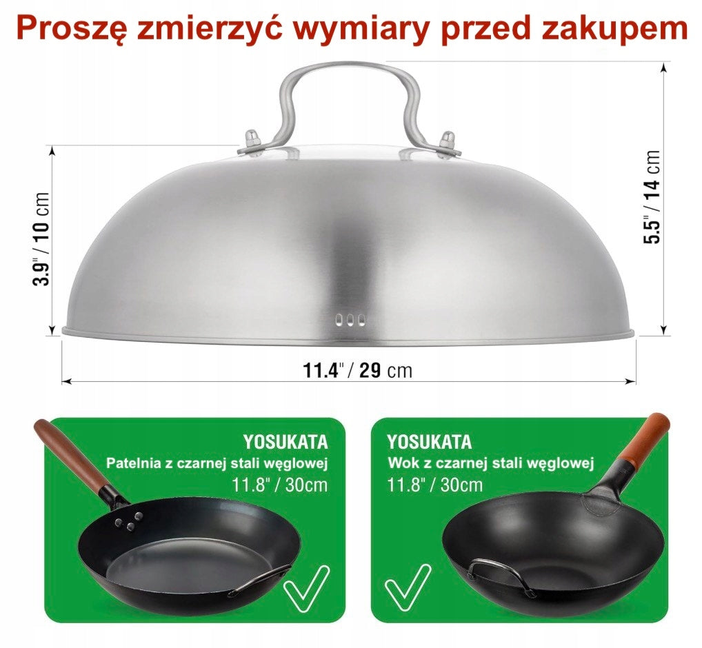 YOSUKATA Lid 29 cm made of Steel and Glass – For Pan Wok 30 cm Packaging status original