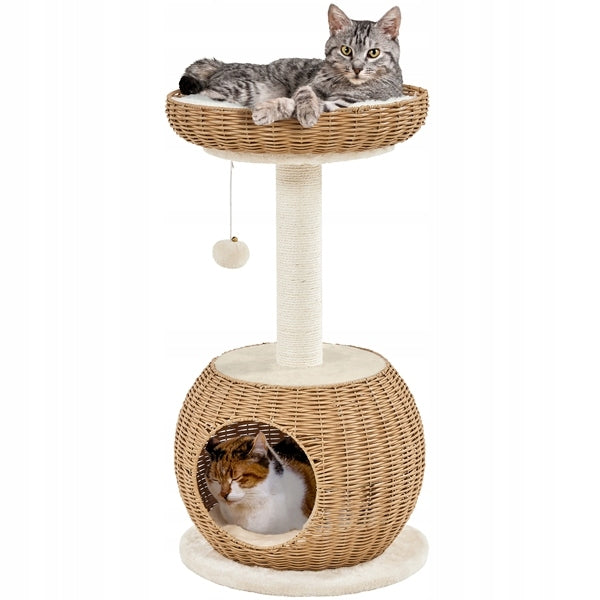 Yaheetech 75 cm High Rattan Cat Tower with Booth, Scratcher, Beige Manufacturer code Y0012746