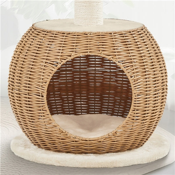 Yaheetech 75 cm High Rattan Cat Tower with Booth, Scratcher, Beige Trade name Drapak dla kota