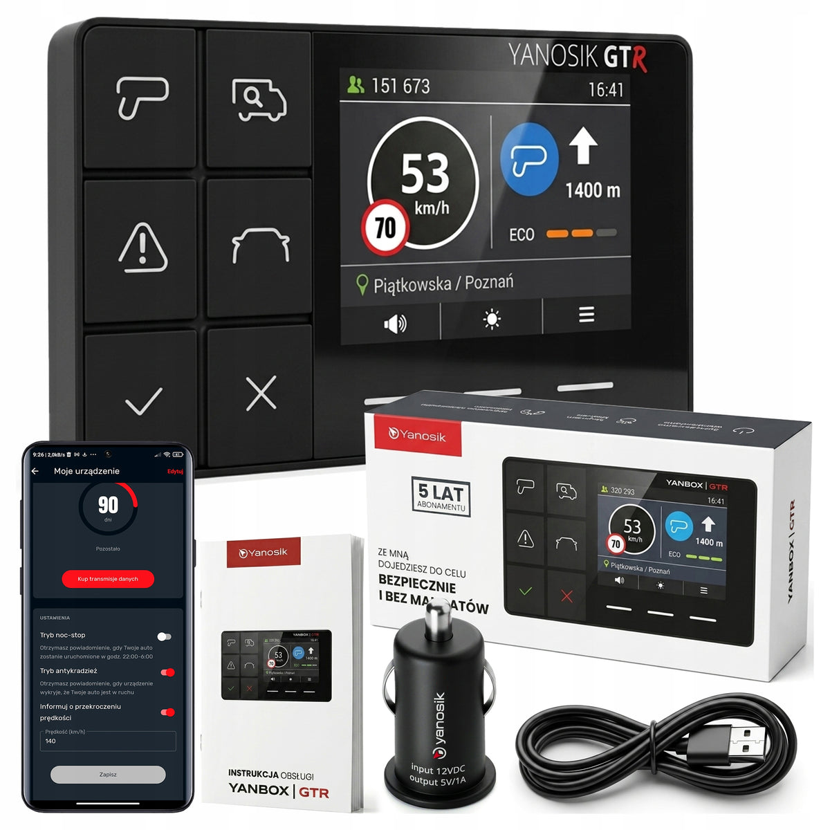 Yanosik GTR YANBOX ANTIRADAR ASSISTANT + SUBSCRIPTION 5 YEARS + E-TOLL + INSPECTIONS
