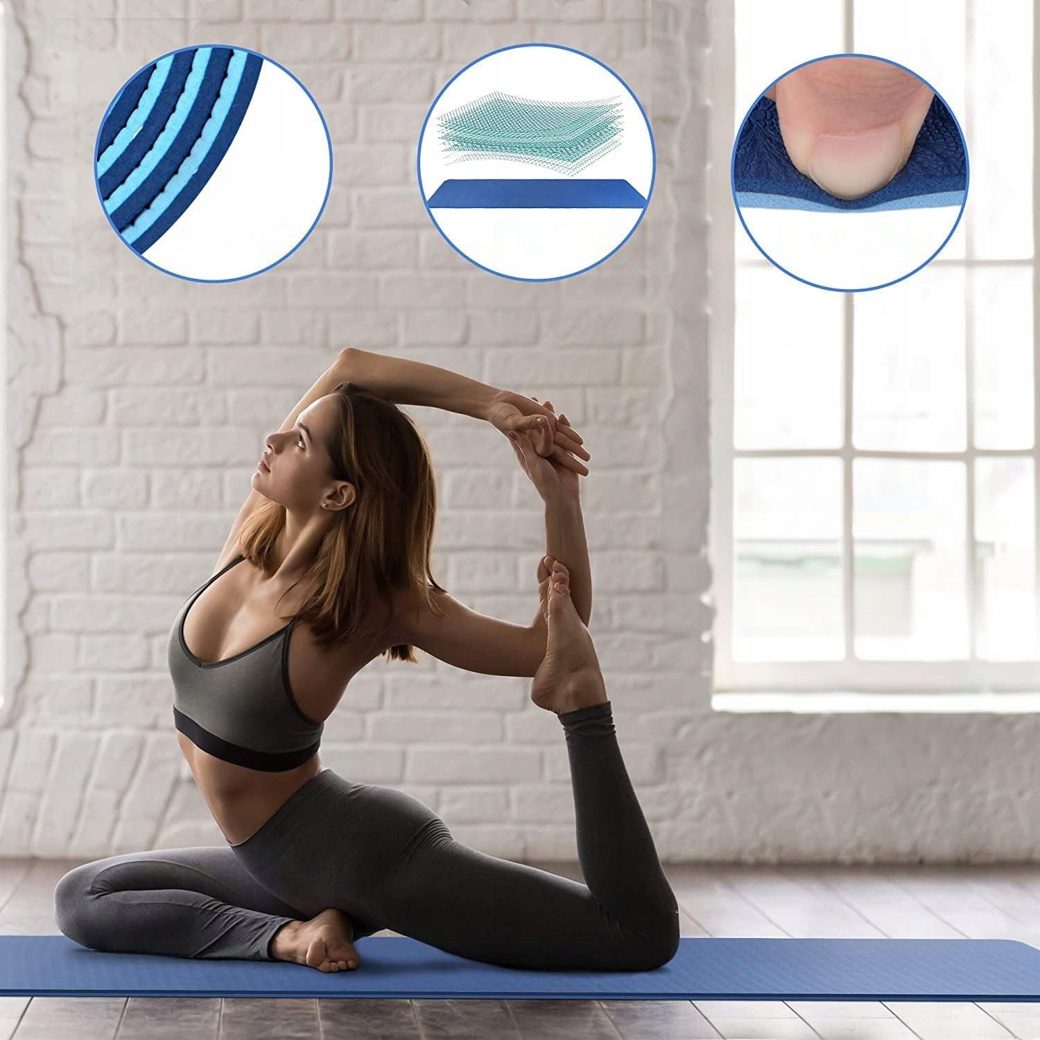 Yoga Exercise Mat Non-Slip Gym Mat Training TPE 180 Color blue
