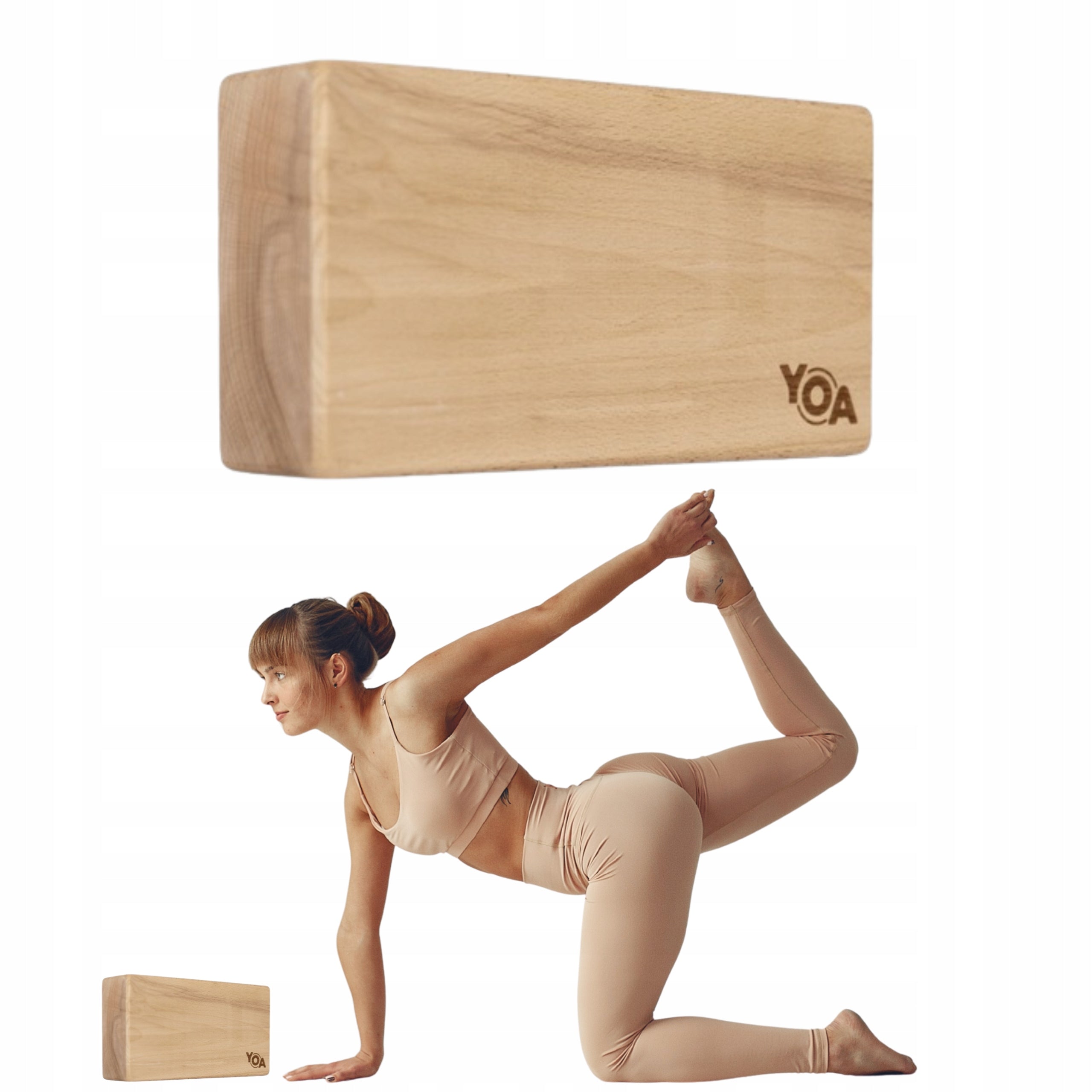Yoga block wooden beech lacquered stable 23cm 1 piece
