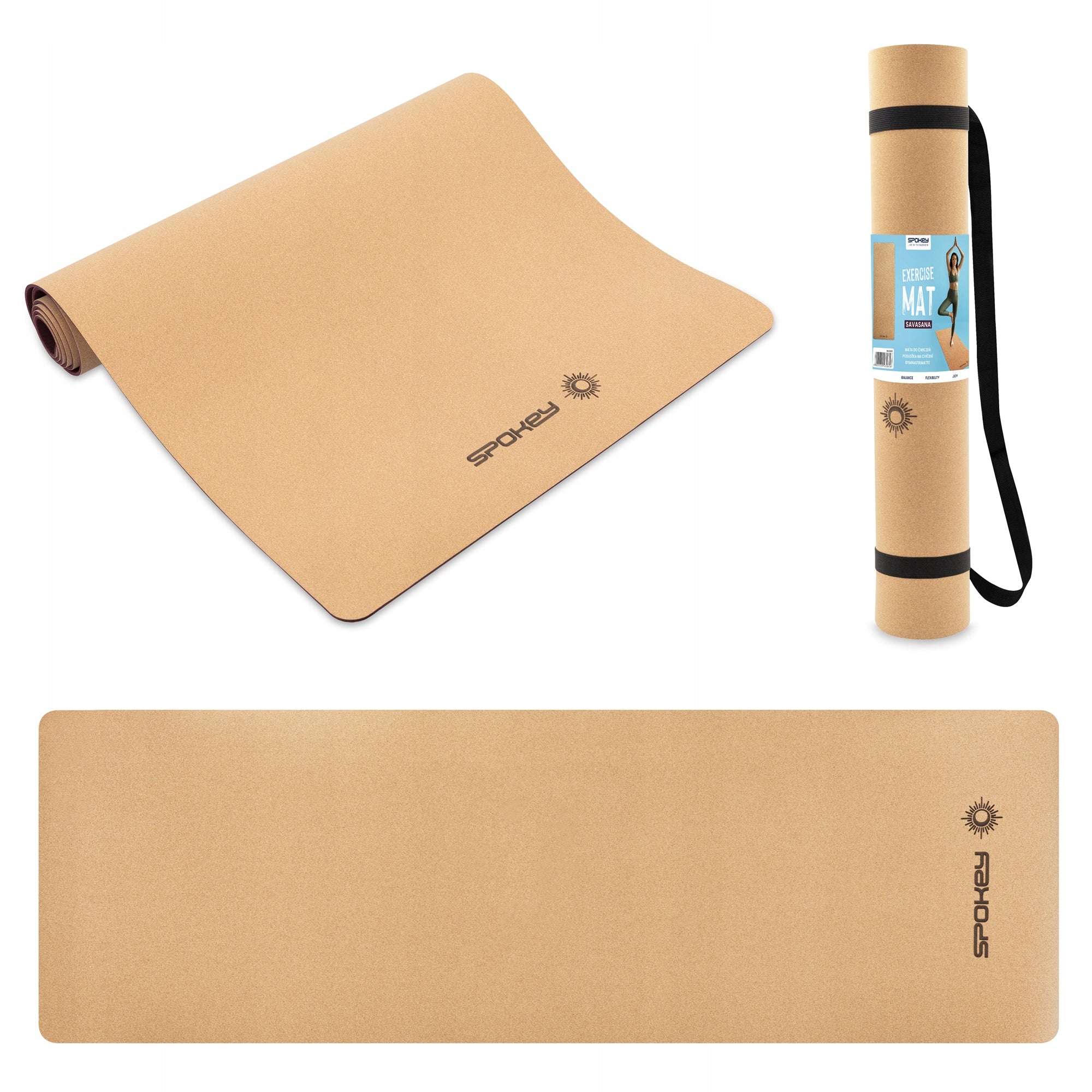 Yoga exercise mat Spokey SAVASANA with natural cork Color pink