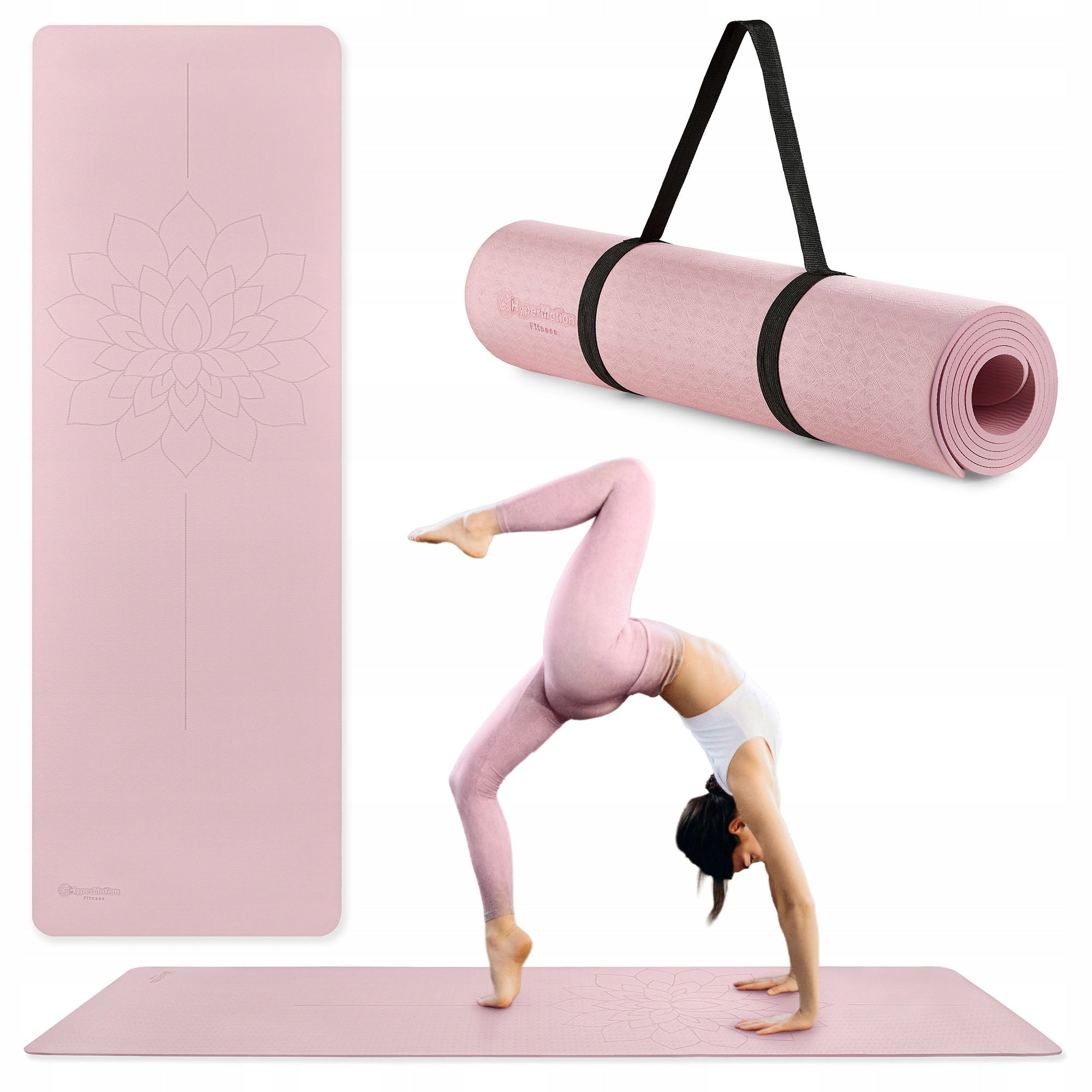 Yoga mat HyperMotion TPE 6 mm 183x61 pink strap