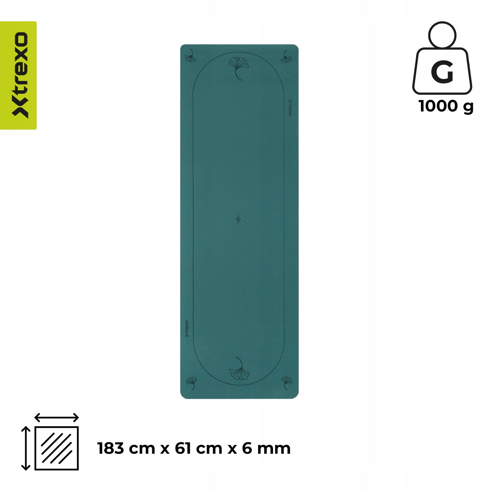Yoga mat XTREXO EcoGrip 6mm green OS THIN LIGHTWEIGHT NON-SLIP Manufacturer code TXO-B5C016-DG
