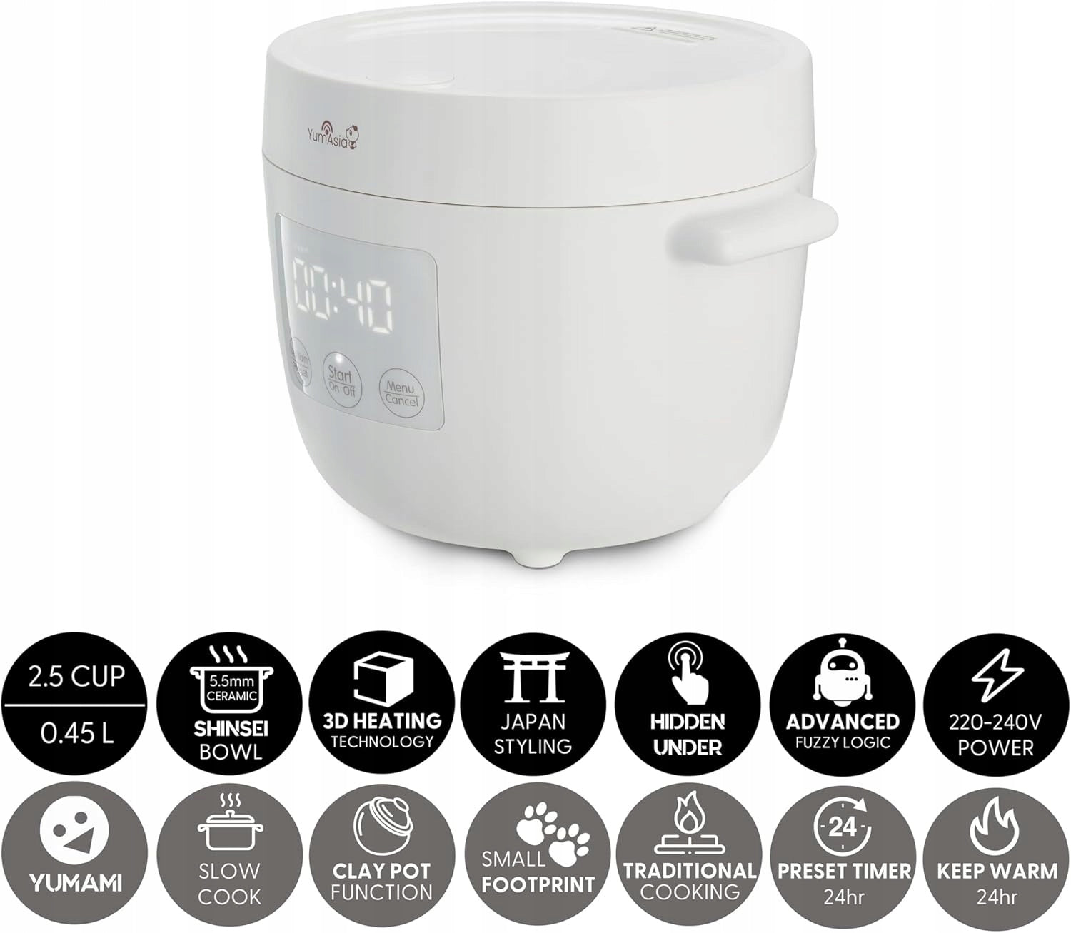 Yum Asia Rice Cooker Logic Fuzzy Ceramic Bowl 0.45L Pebble White Dominant color white
