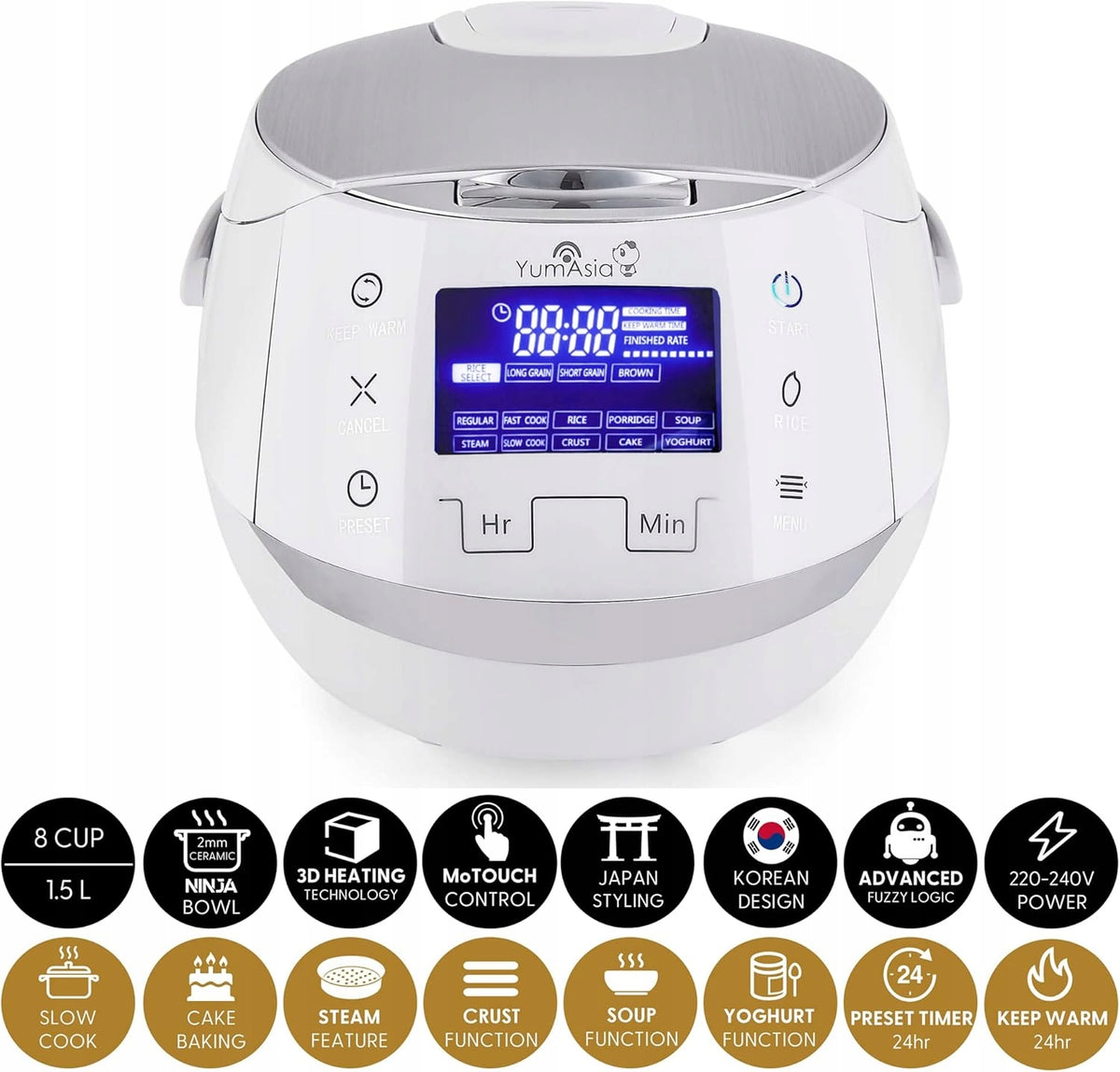 Yum Asia Sakura Rice Pressure Cooker Ceramic Bowl Fuzzy Logic 1,5L Dominant color white
