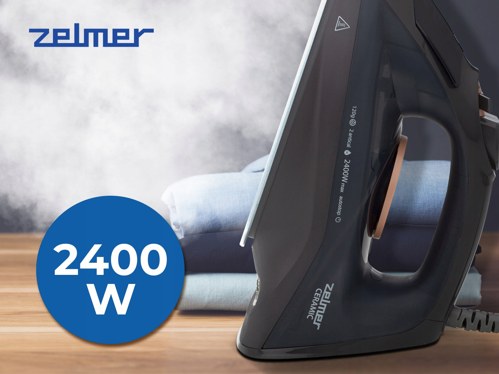 ZELMER STEAM IRON STEAMER CLOTHES SELF-CLEANING CERAMIC 2400W Manufacturer code ZIR1505