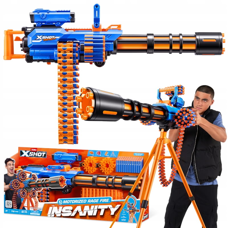 ZURU X-SHOT INSANITY LAUNCHER MOTORIZED RAGE FIRE PISTOL RIFLE +BULLETS