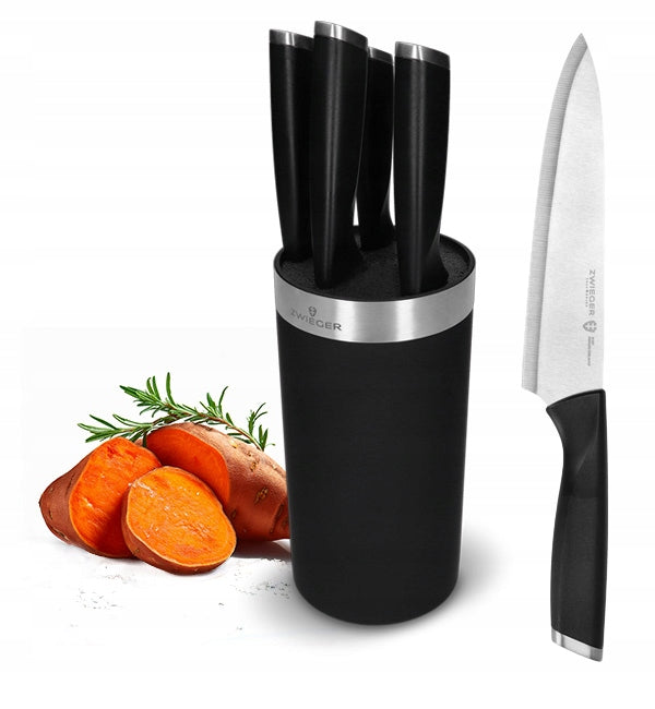 ZWIEGER FORTE III SET OF 5 KITCHEN KNIVES BLACK BLOCK STEEL + PLASTIC PP