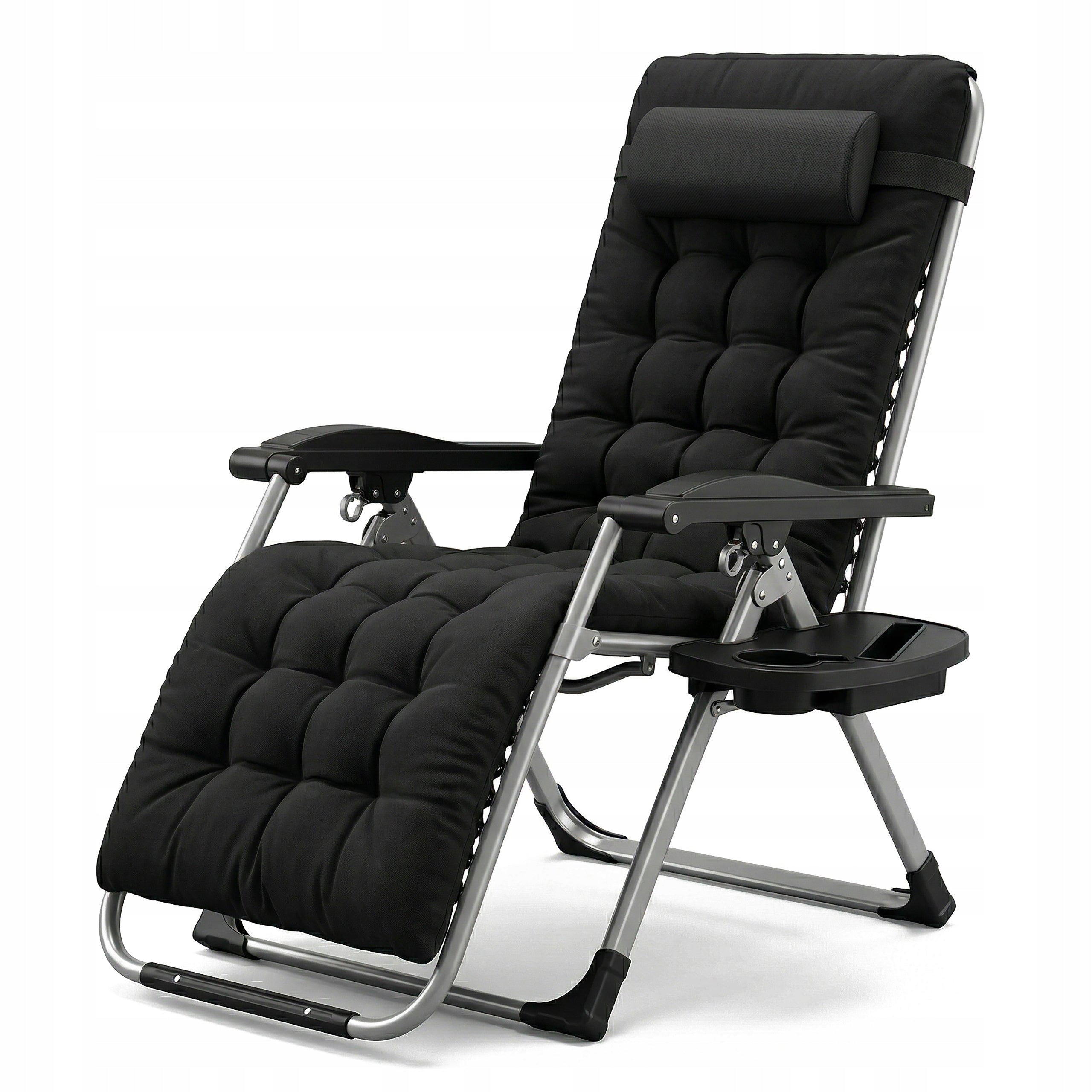 Zero Gravity Folding Sun Lounger Black Garden Lightweight with Cushion Adjustable