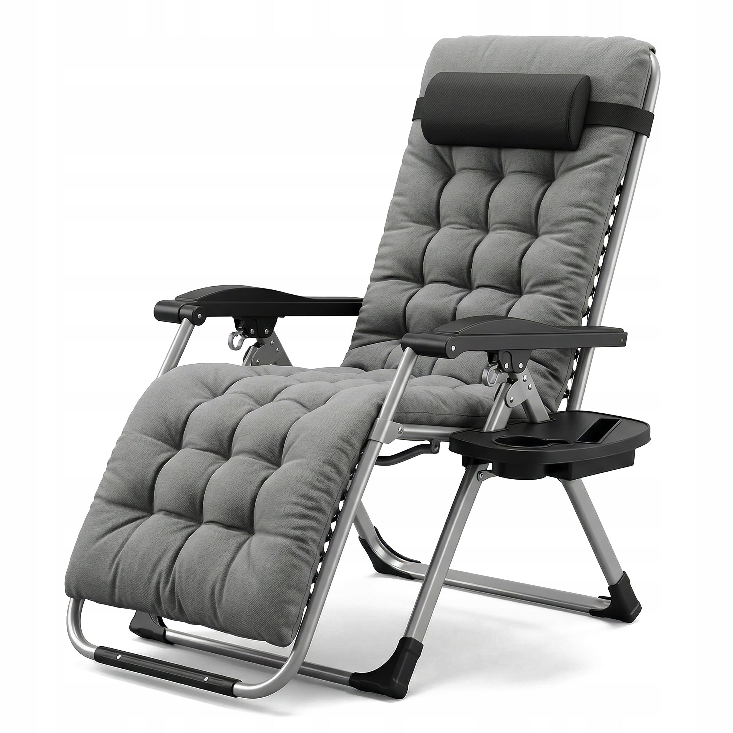 Zero Gravity Folding Sun Lounger Grey Garden Lightweight with Cushion Adjustable