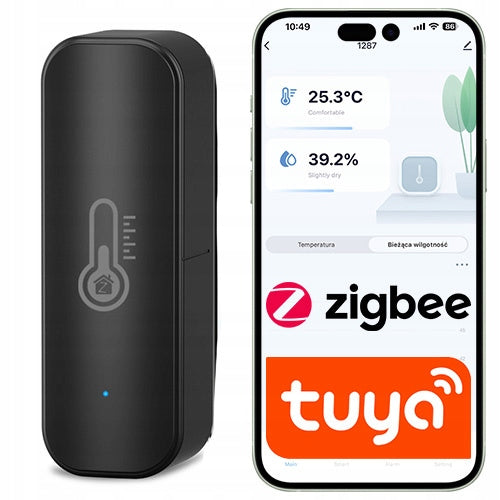 Zigbee Temperature and Humidity Sensor Black Battery Operated Tuya ZIGBEE2MQTT
