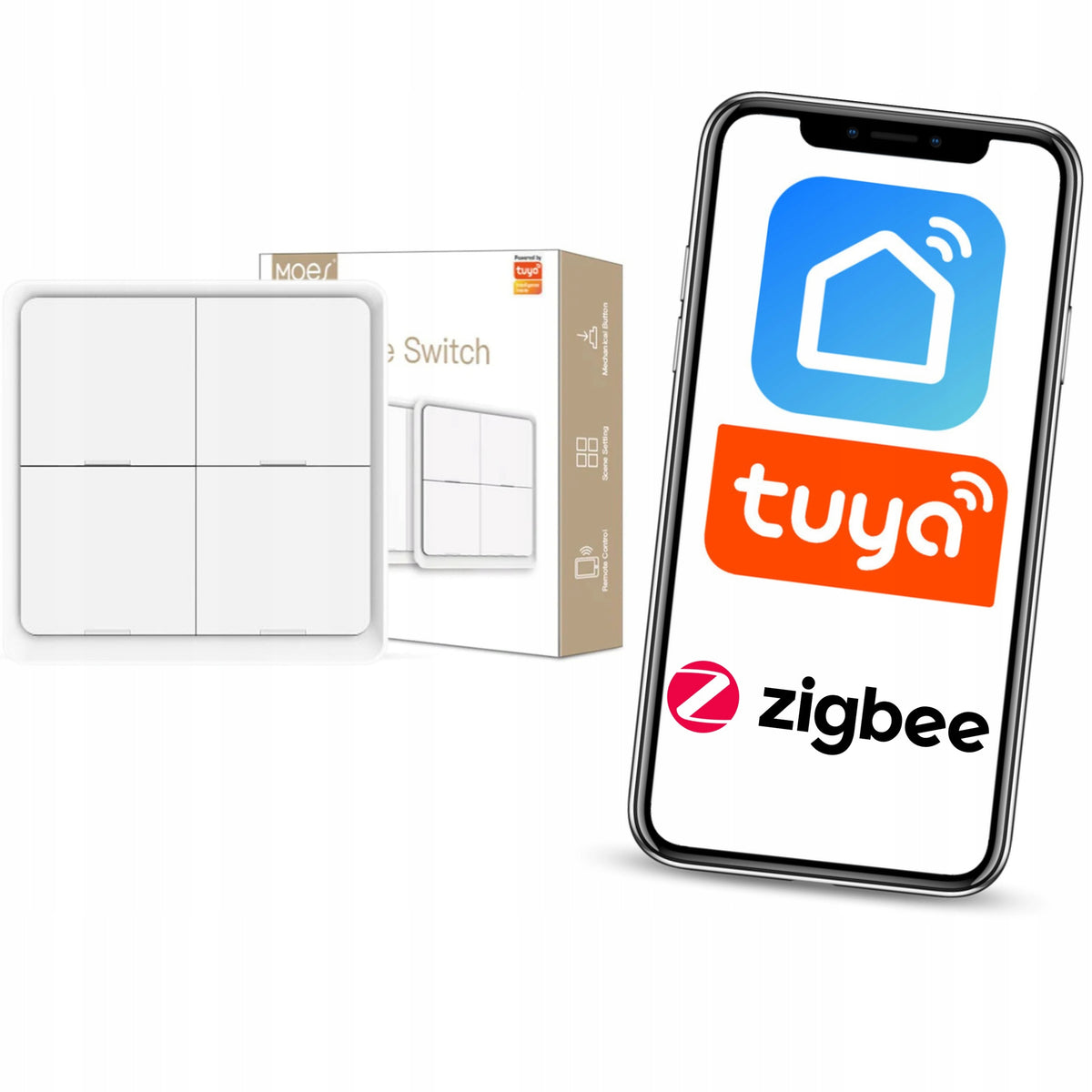 Zigbee Tuya Smart Scene Remote Control 4 Channels Battery Wireless