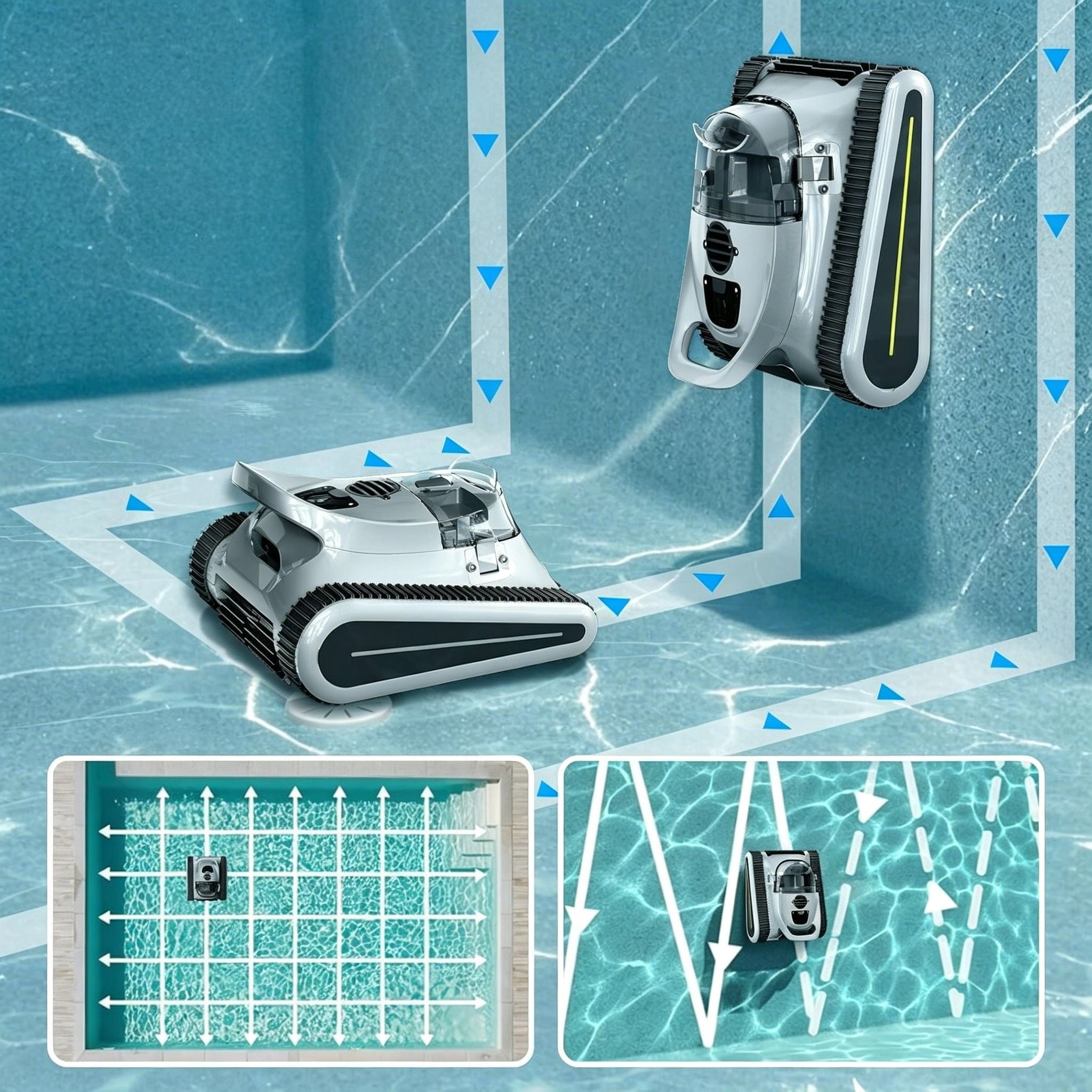 Belaidis baseino robotas siurblys, 180W, 45000Pa, su sonarine navigacija