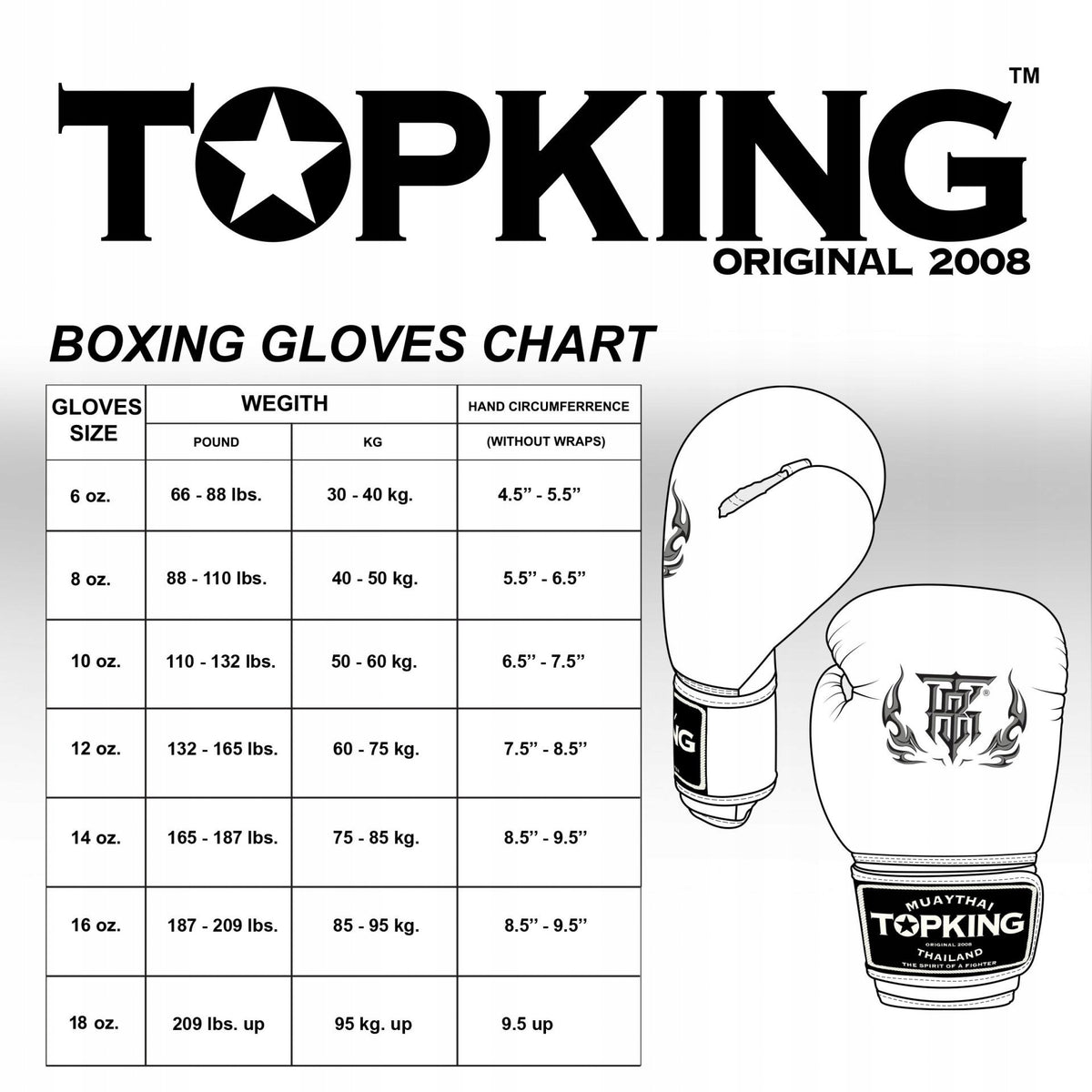boxing gloves muay thai top king culture japan 16OZ WHITE/RED Brand Top King
